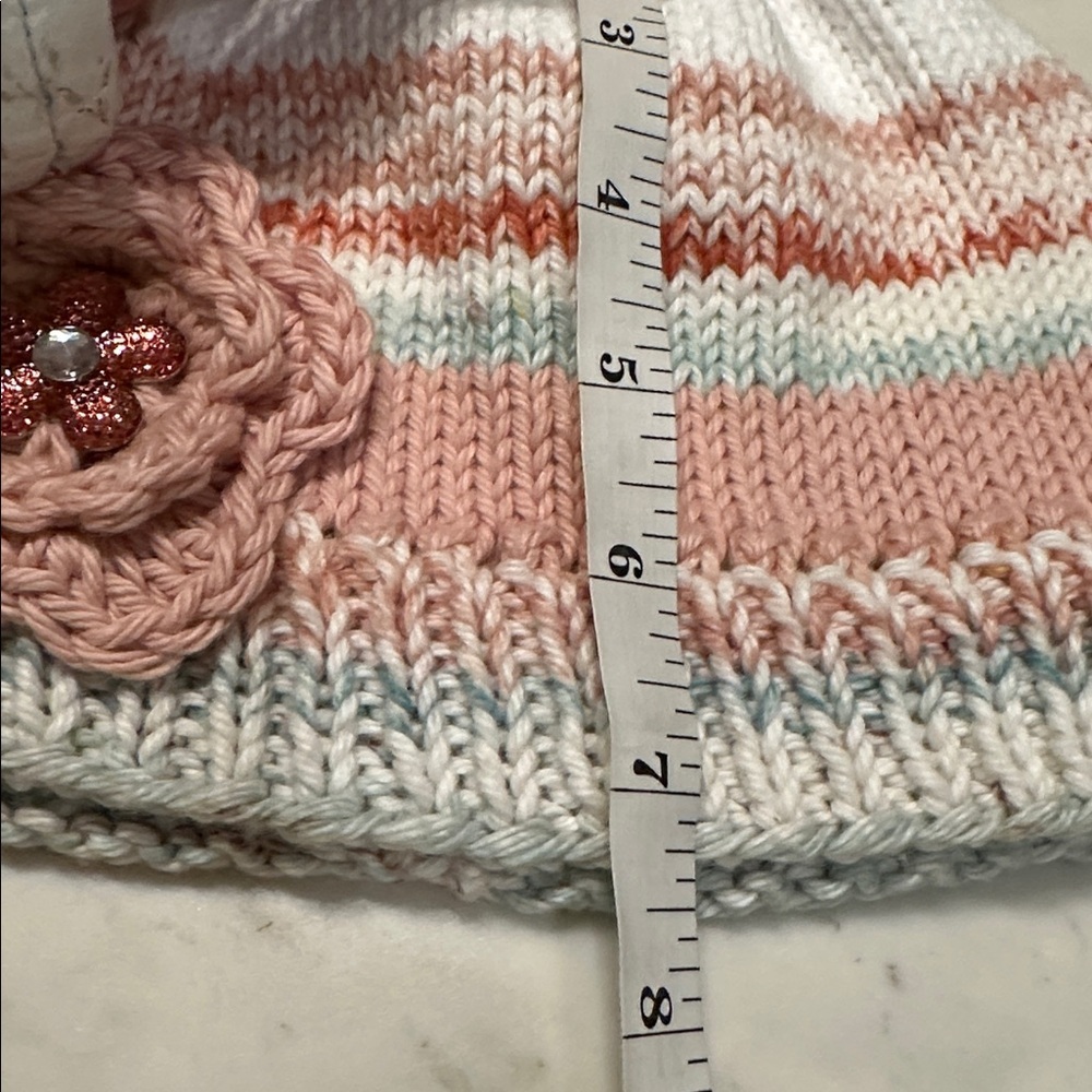 Charming Pink and White Kids Beanie with Flower Accent - Picture 7 of 8